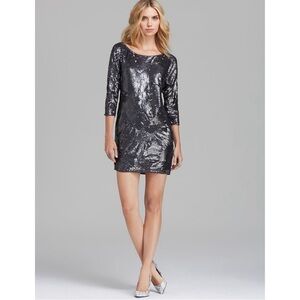 Trina Turk Sequin Georgette Audra Pullover Mini Dress Size 4 Metallic Gray